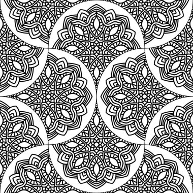 Soyut mandala balık pulu pürüzsüz desen. Süslü fayans, mozaik arka plan. Çiçek işi sonsuz kart. Arapça, Hintçe, sedirli motifler. Vektör illüstrasyonu.   