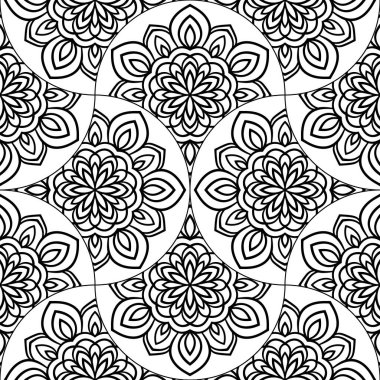 Soyut mandala balık pulu pürüzsüz desen. Süslü fayans, mozaik arka plan. Çiçek işi sonsuz kart. Arapça, Hintçe, sedirli motifler. Vektör illüstrasyonu. 