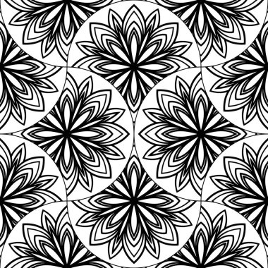 Soyut mandala balık pulu pürüzsüz desen. Süslü fayans, mozaik arka plan. Çiçek işi sonsuz kart. Arapça, Hintçe, sedirli motifler. Vektör illüstrasyonu. 