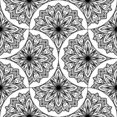 Soyut mandala balık pulu pürüzsüz desen. Süslü fayans, mozaik arka plan. Çiçek işi sonsuz kart. Arapça, Hintçe, sedirli motifler. Vektör illüstrasyonu. 