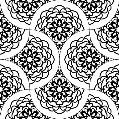 Soyut mandala balık pulu pürüzsüz desen. Süslü fayans, mozaik arka plan. Çiçek işi sonsuz kart. Arapça, Hintçe, sedirli motifler. Vektör illüstrasyonu.  