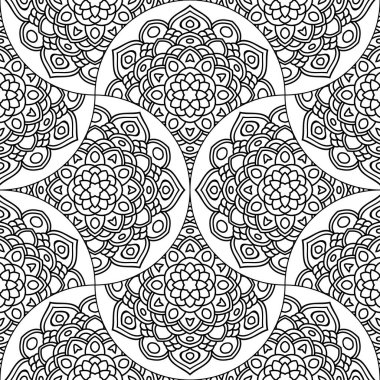 Soyut mandala balık pulu pürüzsüz desen. Süslü fayans, mozaik arka plan. Çiçek işi sonsuz kart. Arapça, Hintçe, sedirli motifler. Vektör illüstrasyonu.  