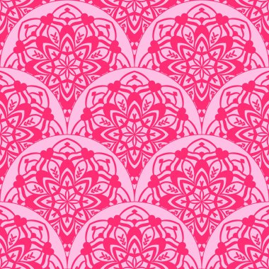 Soyut mandala balık pulu pürüzsüz desen. Süslü fayans, mozaik arka plan. Çiçek işi sonsuz kart. Arapça, Hintçe, sedirli motifler. Vektör illüstrasyonu.  