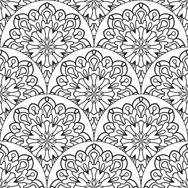 Soyut mandala balık pulu pürüzsüz desen. Süslü fayans, mozaik arka plan. Çiçek işi sonsuz kart. Arapça, Hintçe, sedirli motifler. Vektör illüstrasyonu.  