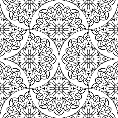 Soyut mandala balık pulu pürüzsüz desen. Süslü fayans, mozaik arka plan. Çiçek işi sonsuz kart. Arapça, Hintçe, sedirli motifler. Vektör illüstrasyonu.  