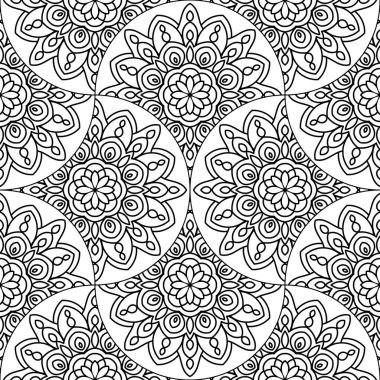 Soyut mandala balık pulu pürüzsüz desen. Süslü fayans, mozaik arka plan. Çiçek işi sonsuz kart. Arapça, Hintçe, sedirli motifler. Vektör illüstrasyonu. 