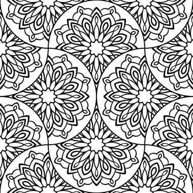 Soyut mandala balık pulu pürüzsüz desen. Süslü fayans, mozaik arka plan. Çiçek işi sonsuz kart. Arapça, Hintçe, sedirli motifler. Vektör illüstrasyonu. 