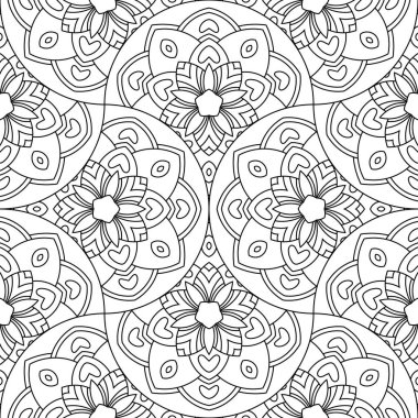 Soyut mandala balık pulu pürüzsüz desen. Süslü fayans, mozaik arka plan. Çiçek işi sonsuz kart. Arapça, Hintçe, sedirli motifler. Vektör illüstrasyonu. 