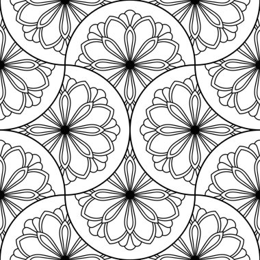 Soyut mandala balık pulu pürüzsüz desen. Süslü fayans, mozaik arka plan. Çiçek işi sonsuz kart. Arapça, Hintçe, sedirli motifler. Vektör illüstrasyonu. 