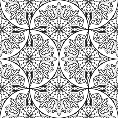 Soyut mandala balık pulu pürüzsüz desen. Süslü fayans, mozaik arka plan. Çiçek işi sonsuz kart. Arapça, Hintçe, sedirli motifler. Vektör illüstrasyonu. 