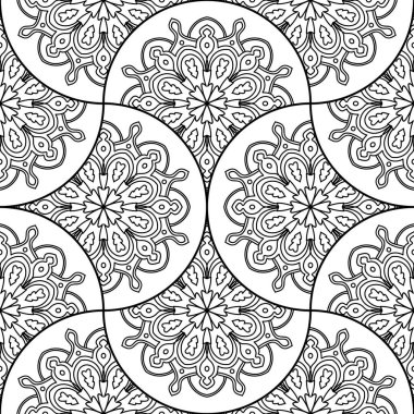 Soyut mandala balık pulu pürüzsüz desen. Süslü fayans, mozaik arka plan. Çiçek işi sonsuz kart. Arapça, Hintçe, sedirli motifler. Vektör illüstrasyonu. 