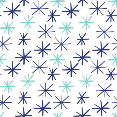 Karalama kar taneleriyle kusursuz desen. Kış festivali geçmişi. Tatil ambalaj kağıdı. Vektör illüstrasyonu. 