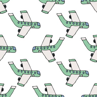 Çizgi film karalama düzlemi kusursuz desen. Sonsuz jet arka planı çocuksu. Vektör illüstrasyonu.    