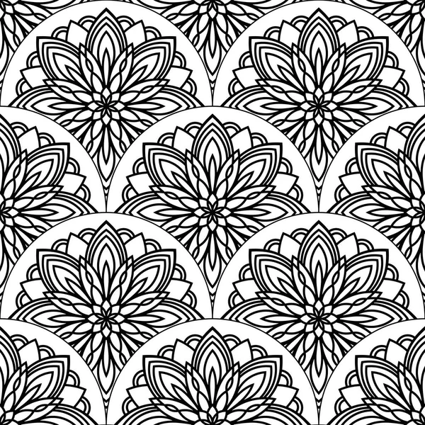 Patrón Sin Costura Abstracto Escala Peces Mandala Azulejo Ornamental Fondo — Archivo Imágenes Vectoriales