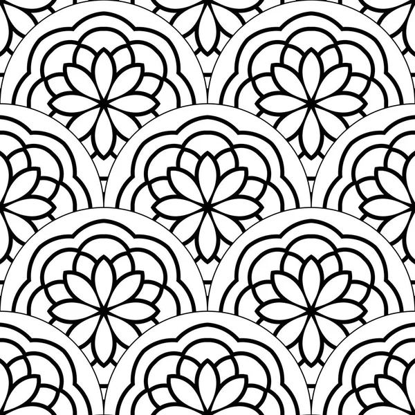 Patrón Sin Costura Abstracto Escala Peces Mandala Azulejo Ornamental Fondo — Vector de stock