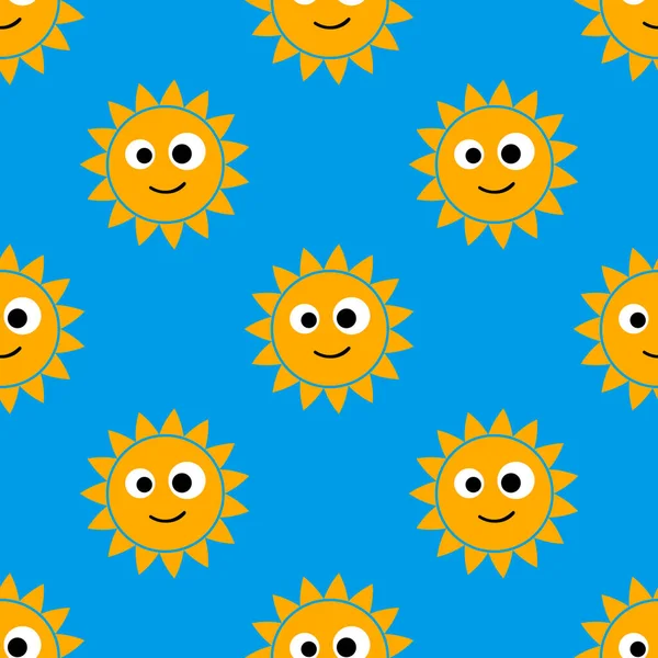 漫画かわいい幸せな太陽のシームレスなパターン 晴れた日の空の背景 — ストックベクタ