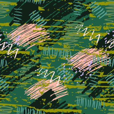 Soyut el fırçası darbeleri ve boya lekeleri ile renksiz grunge deseni. Dağınık sonsuzluk dokusu, modern pasaklı arka plan. Vektör illüstrasyonu. 