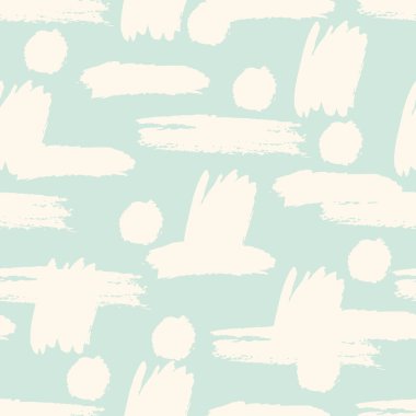 Pastel nane ve bej renginde, dairesel çizgiler, çizgiler, çizgiler, soyut el fırçası darbeleri ve boya sıçramaları olan pürüzsüz bir desen. Sonsuz doku, modern pasaklı arka plan. Vektör illüstrasyonu.