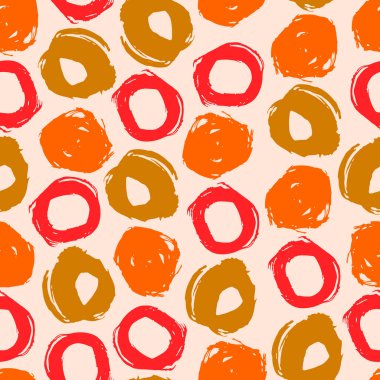 Grunge puantiyeli. İğrenç noktalı, pürüzsüz desen. Pastel pembe arka planda desenli daireler. Vektör illüstrasyonu.