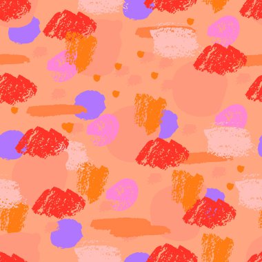 Soyut el fırçası darbeleri, boya sıçramaları, çizgiler, daireler, geometrik şekiller... Dağınık sonsuzluk dokusu, modern pasaklı arka plan. Vektör illüstrasyonu.