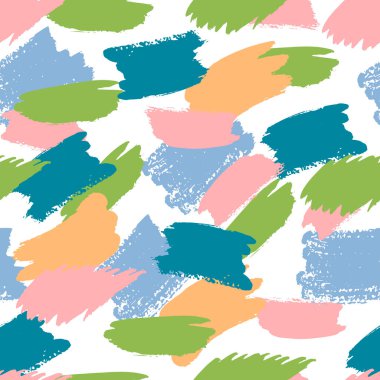 Soyut el fırçası darbeleri, boya sıçramaları, çizgiler, geometrik şekiller... Dağınık sonsuzluk dokusu, modern pasaklı arka plan. Vektör illüstrasyonu.