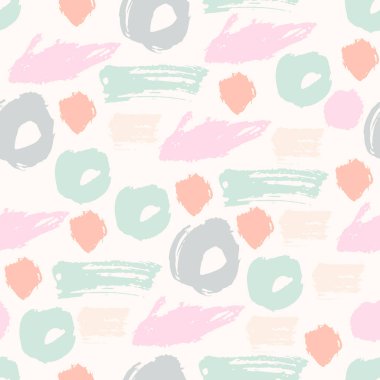 El çizimi grunge ile soyut pastel desen rastgele fırça darbeleri, çizgiler, noktalar, daireler, halkalar, Farklı çevrelerle donatılmış bir geçmiş. Dağınık noktalı doku. Vektör illüstrasyonu.