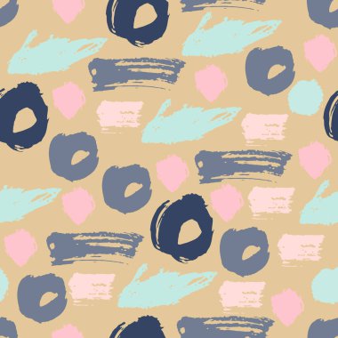 El çizimi grunge, rastgele noktalar, daireler, yüzükler ile soyut renksiz desen. Farklı geometrik şekillere sahip bir arka plan. Dağınık noktalı doku. Vektör illüstrasyonu.