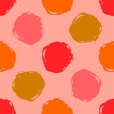 Soyut el fırça darbeleri, boya sıçramaları, daireler, geometrik şekiller ile renklendirilmiş grunge noktasız desen. Modern grungy arka plan. Vektör illüstrasyonu.