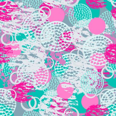 Farklı fırça darbeleri ve şekilleri olan, soyut, pürüzsüz, renkli bir desen. Sonsuzluk desenli çember arka planı. Vektör illüstrasyonu