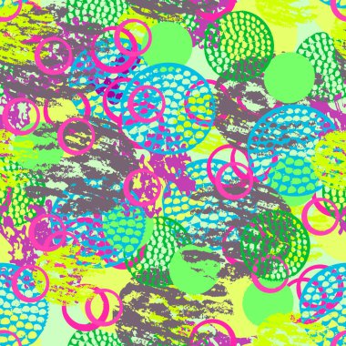 Farklı fırça darbeleri ve şekilleri olan, soyut, pürüzsüz, renkli bir desen. Sonsuzluk desenli çember arka planı. Vektör illüstrasyonu