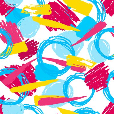 El fırçası darbeleri, daireler, yüzükler ve boya sıçramaları, çizgiler, kaligrafik geometrik şekiller ile parlak, geometrik desenler. Dağınık bir yapısı, kirli bir geçmişi var. Vektör.