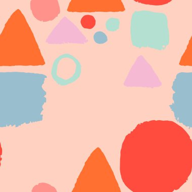 Geometrik grunge kartı ile üçgen, nokta, daire, kare, halka. Vektör illüstrasyonu.