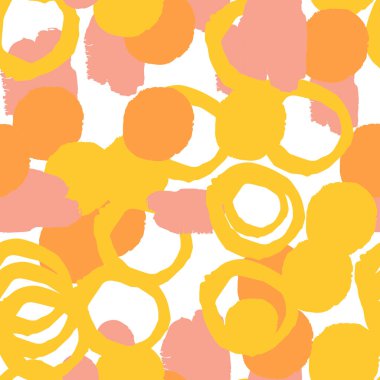 Elle çizilmiş fırça darbeleri, daireler, halkalar ve boya sıçramaları, çizgiler, geometrik şekiller ile renkli geometrik grunge deseni. Dağınık bir yapısı, kirli bir geçmişi var. Vektör.