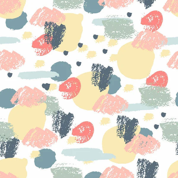 El yapımı fırça darbeleri, boya sıçramaları, çizgiler, daireler, geometrik şekiller ile Pastel kaligrafik pürüzsüz desen. Dağınık sonsuzluk dokusu, modern pasaklı arka plan. Vektör illüstrasyonu.