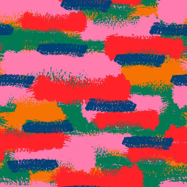 色彩斑斓的磨擦无缝图案与抽象的手绘笔划和油漆水花 几何形状 脏乱的无限质感 现代低俗的背景 矢量说明 — 图库矢量图片