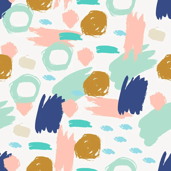 El fırçası darbeleri, daireler, yüzükler ve boya sıçramaları, çizgiler, geometrik şekiller ile renklendirilmiş güzel geometrik gren deseni. Dağınık bir yapısı, kirli bir geçmişi var. Vektör. 