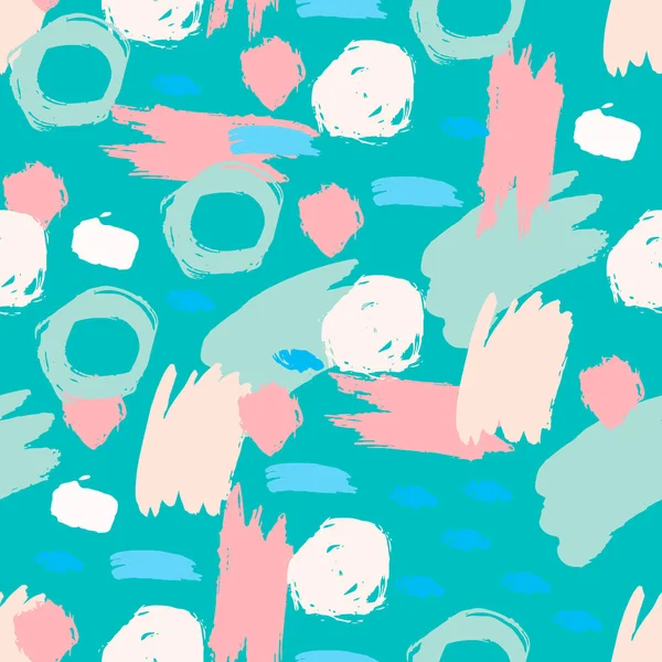 Grunge kusursuz desen. El çizimi grunge rasgele fırça darbeleri, noktalar, daireler, halkalar ile soyut renkli arka plan. Kirli baloncuklar. Noktalı doku. Vektör illüstrasyonu.