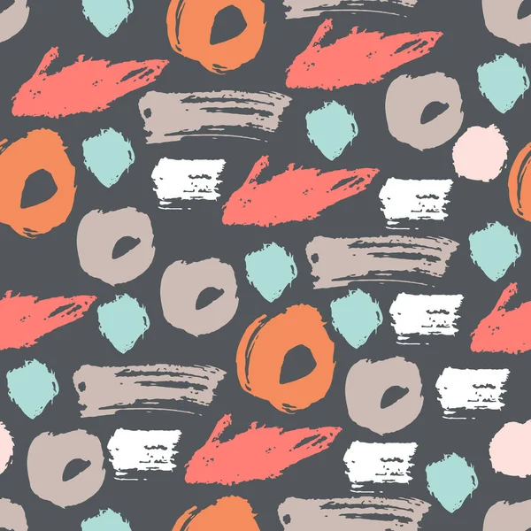 El çizimi grunge, rastgele noktalar, daireler, yüzükler ile soyut renksiz desen. Farklı geometrik şekillere sahip bir arka plan. Dağınık noktalı doku. Vektör illüstrasyonu.