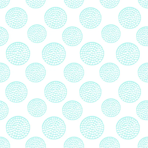 Mavi desenli, dikişsiz daire, yuvarlak puantiyeli, ambalajlı kağıt. Vektör illüstrasyonu.
