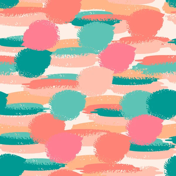 Soyut el fırçası darbeleri ve boya sıçramaları, yatay çizgiler, daireler, geometrik şekiller ile renksiz grunge deseni. Dağınık sonsuzluk dokusu, pis bir arka plan. Vektör.