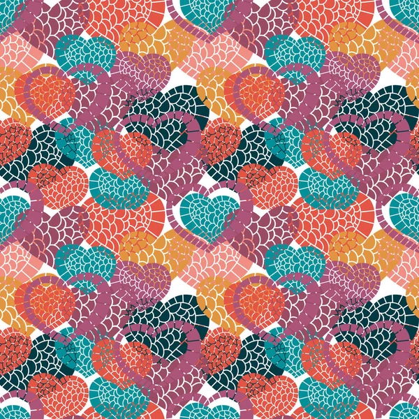 Gekritzelte Herzen Abstrakte Bunte Nahtlose Muster Handgezeichneter Romantischer Hintergrund Vektorillustration — Stockvektor