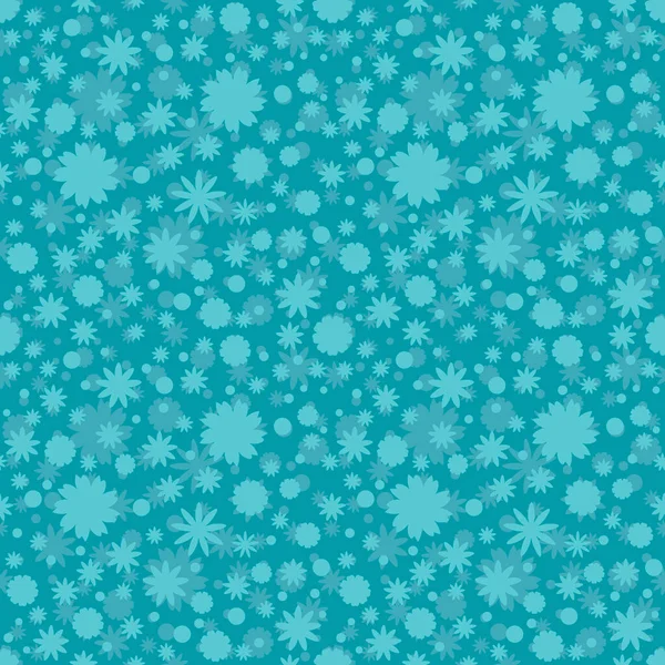 Απρόσκοπτη Μοτίβο Τιρκουάζ Αστέρια Τελείες Νιφάδες Χιονιού Λουλούδια Μπλε Φόντο — Διανυσματικό Αρχείο