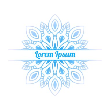 Ortasında boş alan olan renkli bir çiçek kartı var. Dekoratif mandala ile davetiye şablonu. Lotus çiçeği kartı, poster, broşür. Vektör illüstrasyonu. 