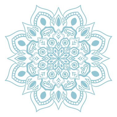 Renkli çiçek mandala. Tişört, çanta ve beyaz arka planda izole edilmiş poster için dekoratif unsurları karala. Çiçekli geometrik çember. Vektör illüstrasyonu.   