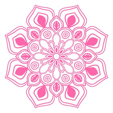 Renkli çiçek mandala. Tişört, çanta ve beyaz arka planda izole edilmiş poster için dekoratif unsurları karala. Çiçekli geometrik çember. Vektör illüstrasyonu.   