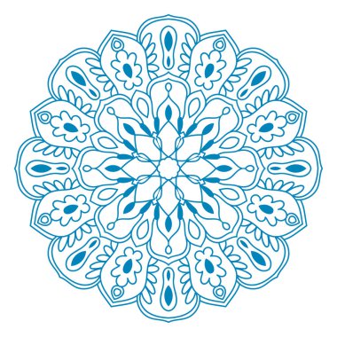 Renkli çiçek mandala. Tişört, çanta ve beyaz arka planda izole edilmiş poster için dekoratif unsurları karala. Çiçekli geometrik çember. Vektör illüstrasyonu.   