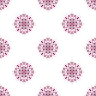 Süslü mandala ile kusursuz bir şablon. Soyut yuvarlak karalama çiçek arkaplanı. Çiçekli geometrik çember. Vektör illüstrasyonu.  