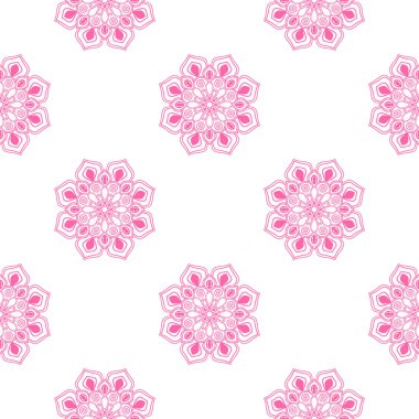 Süslü mandala ile kusursuz bir şablon. Soyut yuvarlak karalama çiçek arkaplanı. Çiçekli geometrik çember. Vektör illüstrasyonu.  