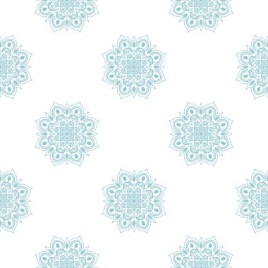 Süslü mandala ile kusursuz bir şablon. Soyut yuvarlak karalama çiçek arkaplanı. Çiçekli geometrik çember. Vektör illüstrasyonu.  