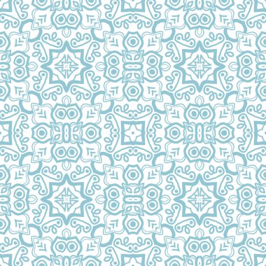 Dekoratif mandala ile kusursuz bir şablon. Soyut yuvarlak karalama çiçek arkaplanı. Çiçek geometrik sonsuzluk arka planı. Ambalaj kağıdı, tekstil, kumaş. Vektör illüstrasyonu. 